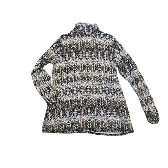 Investments Essentials XL Tunic Top Liquid Knit black white tan Print Long Sleev - Picture 2 of 8